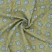 Handmade Printed Blue Floral Linen Upholstery Fabric - Chudamani
