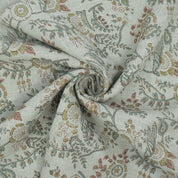 Indian Mustard Floral Block Print Pure Linen Fabric - Arpan