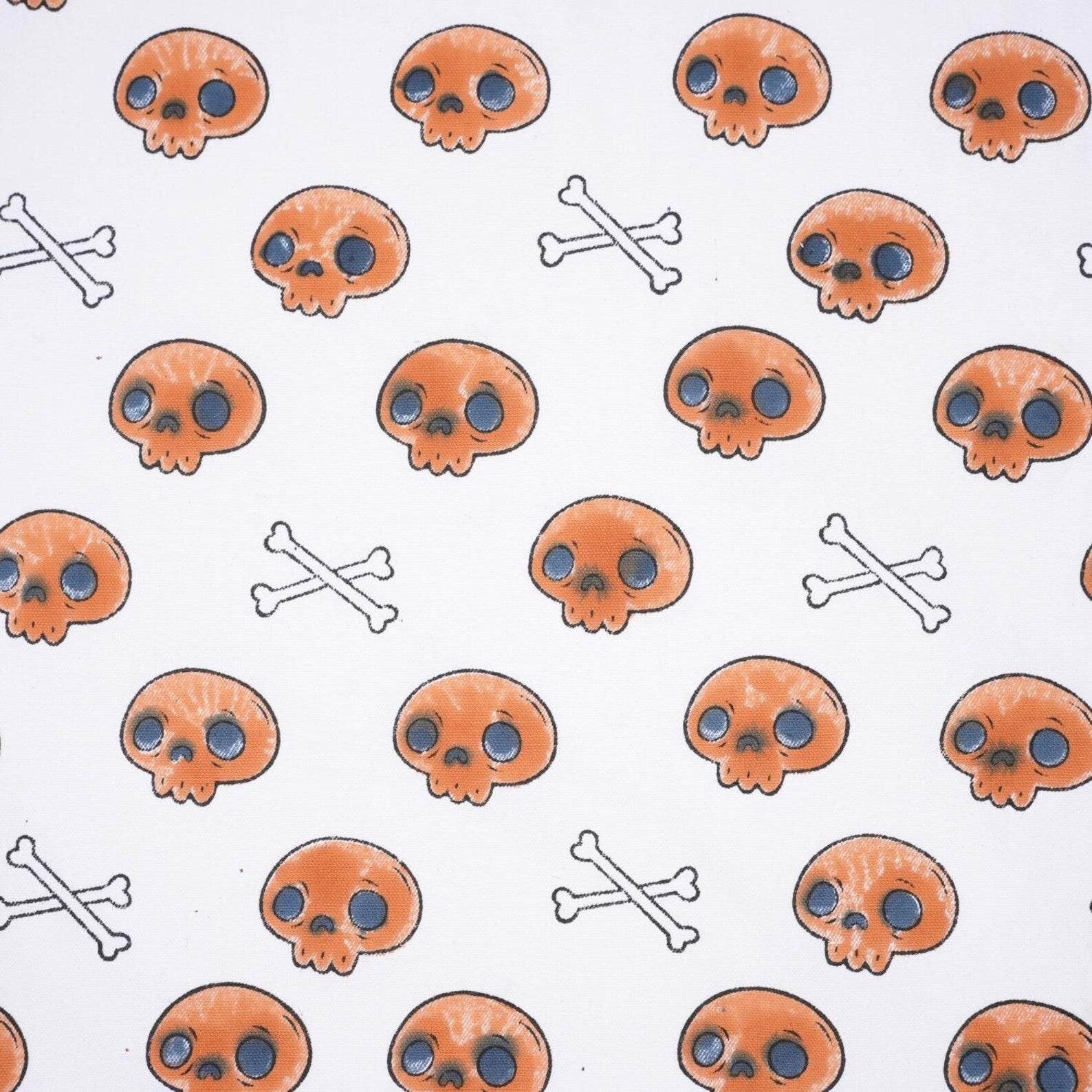 Skull Print Halloween Thick Cotton White Fabric - Skeleton