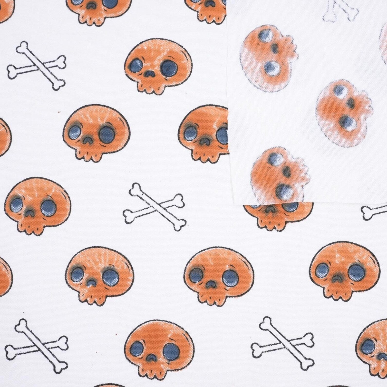 Skull Print Halloween Thick Cotton White Fabric - Skeleton