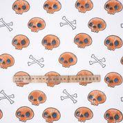Skull Print Halloween Thick Cotton White Fabric - Skeleton