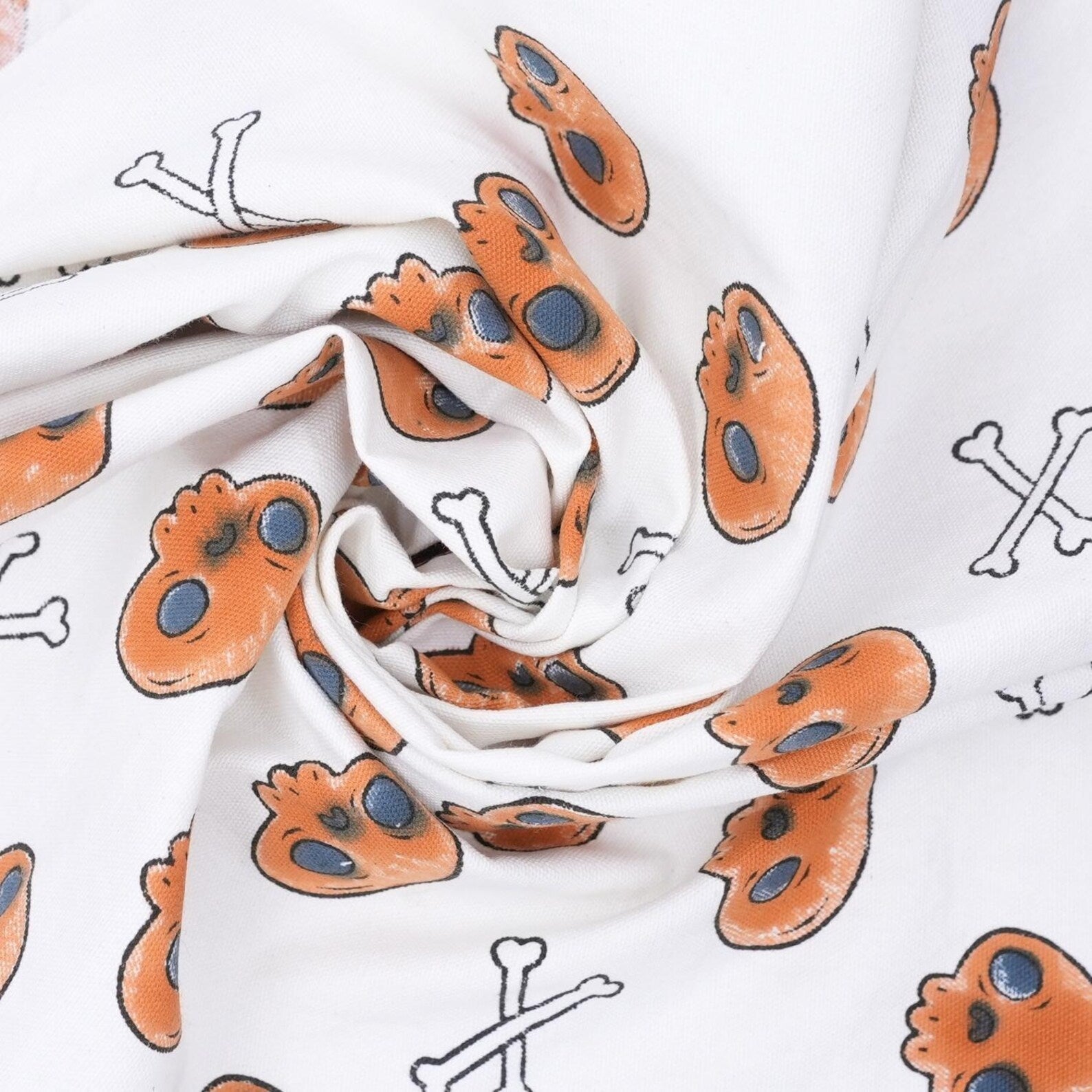 Skull Print Halloween Thick Cotton White Fabric - Skeleton