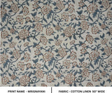Indian Block Print Farmhouse Linen Pillows Fabric - Mrignayani