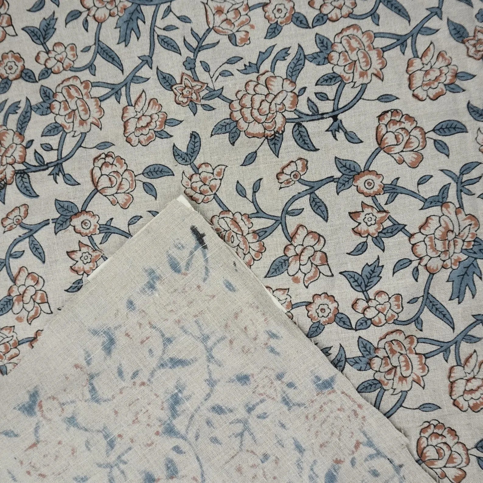 Indian Block Print Mrignayani Farmhouse Linen Pillows Fabric