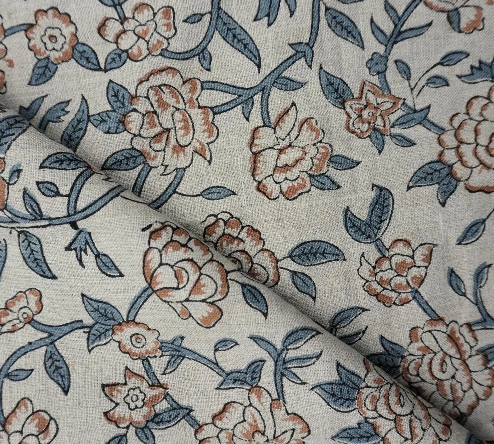 Indian Block Print Mrignayani Farmhouse Linen Pillows Fabric