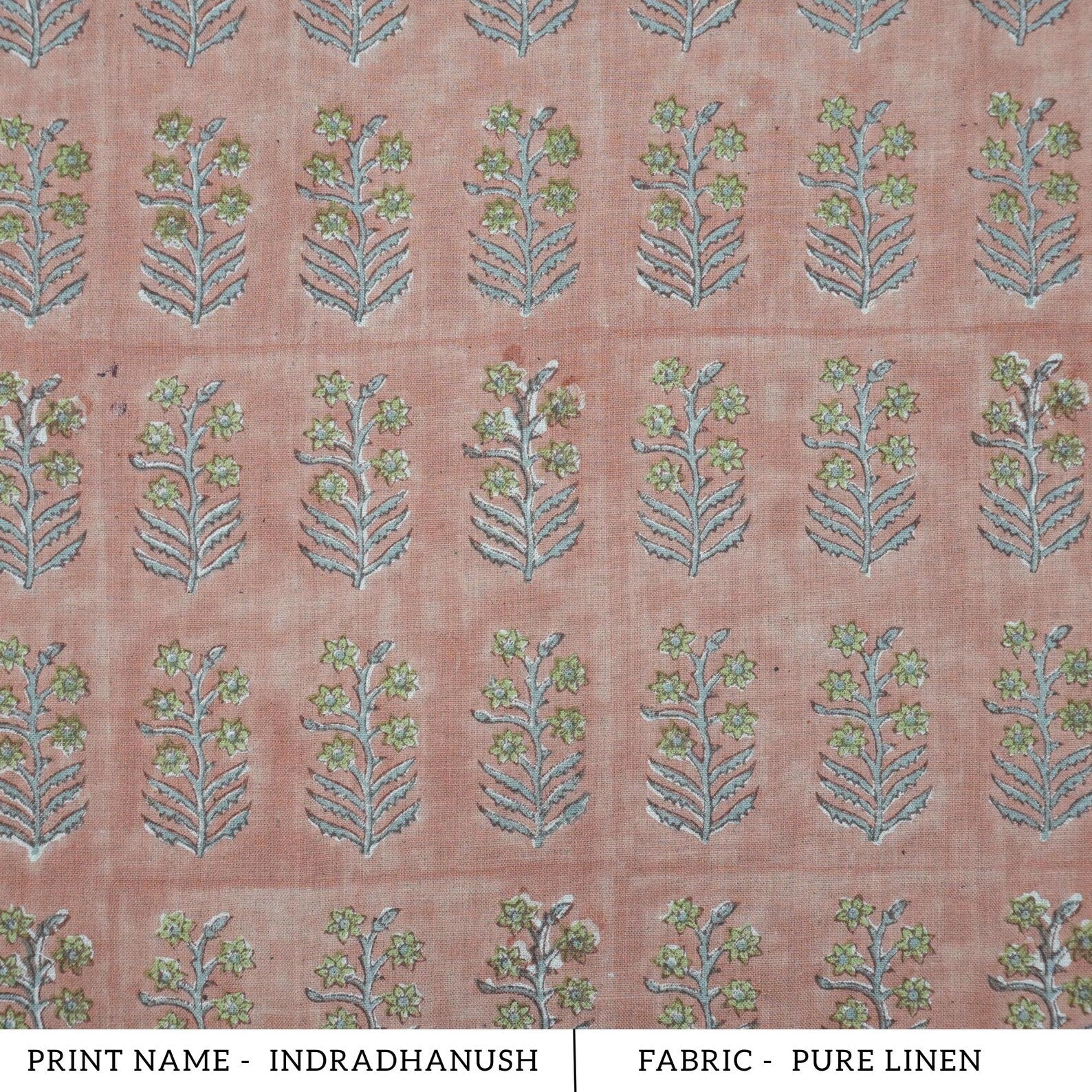 Block Print Pure Linen Upholstery Fabric - Indradhanush