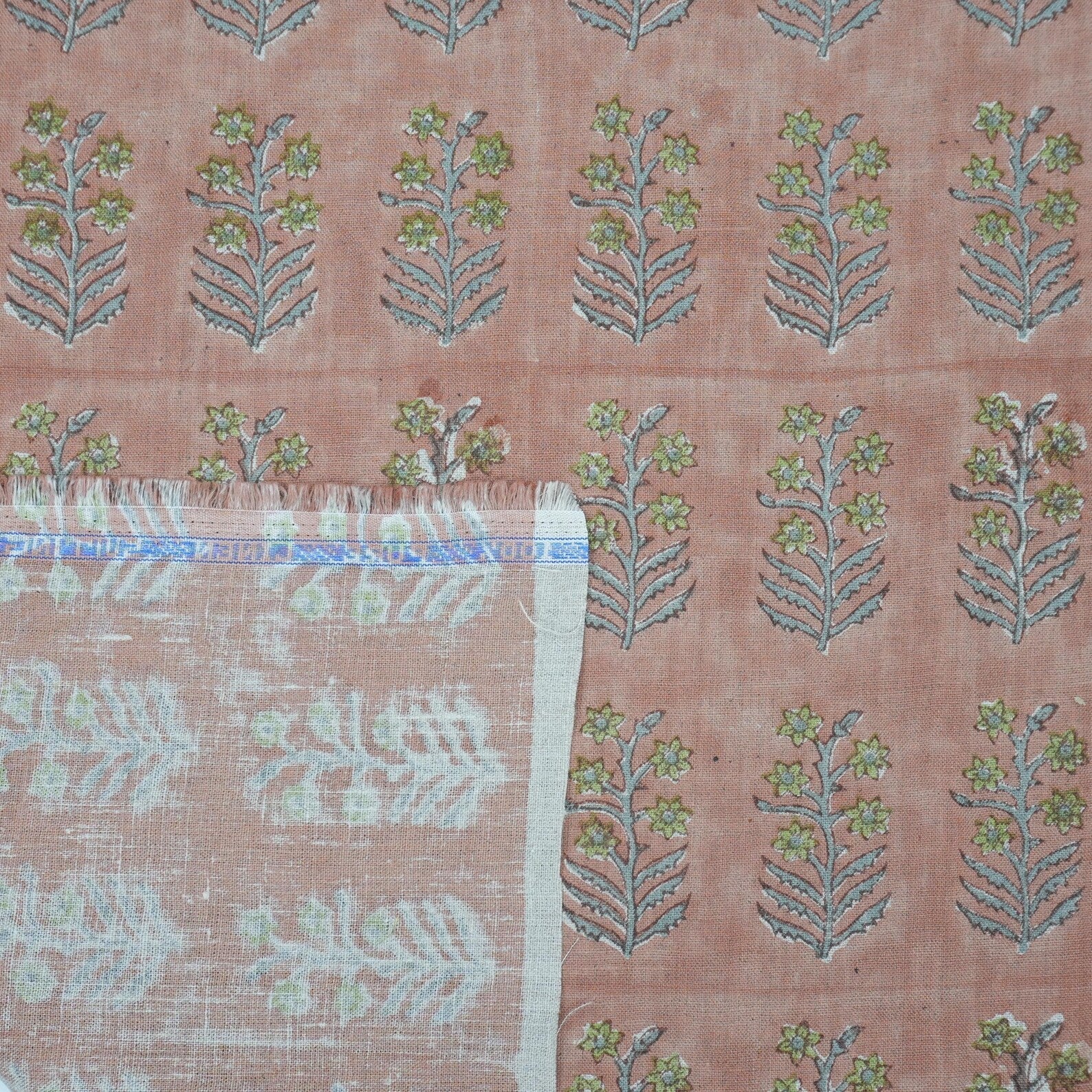 Block Print Pure Linen Upholstery Fabric - Indradhanush
