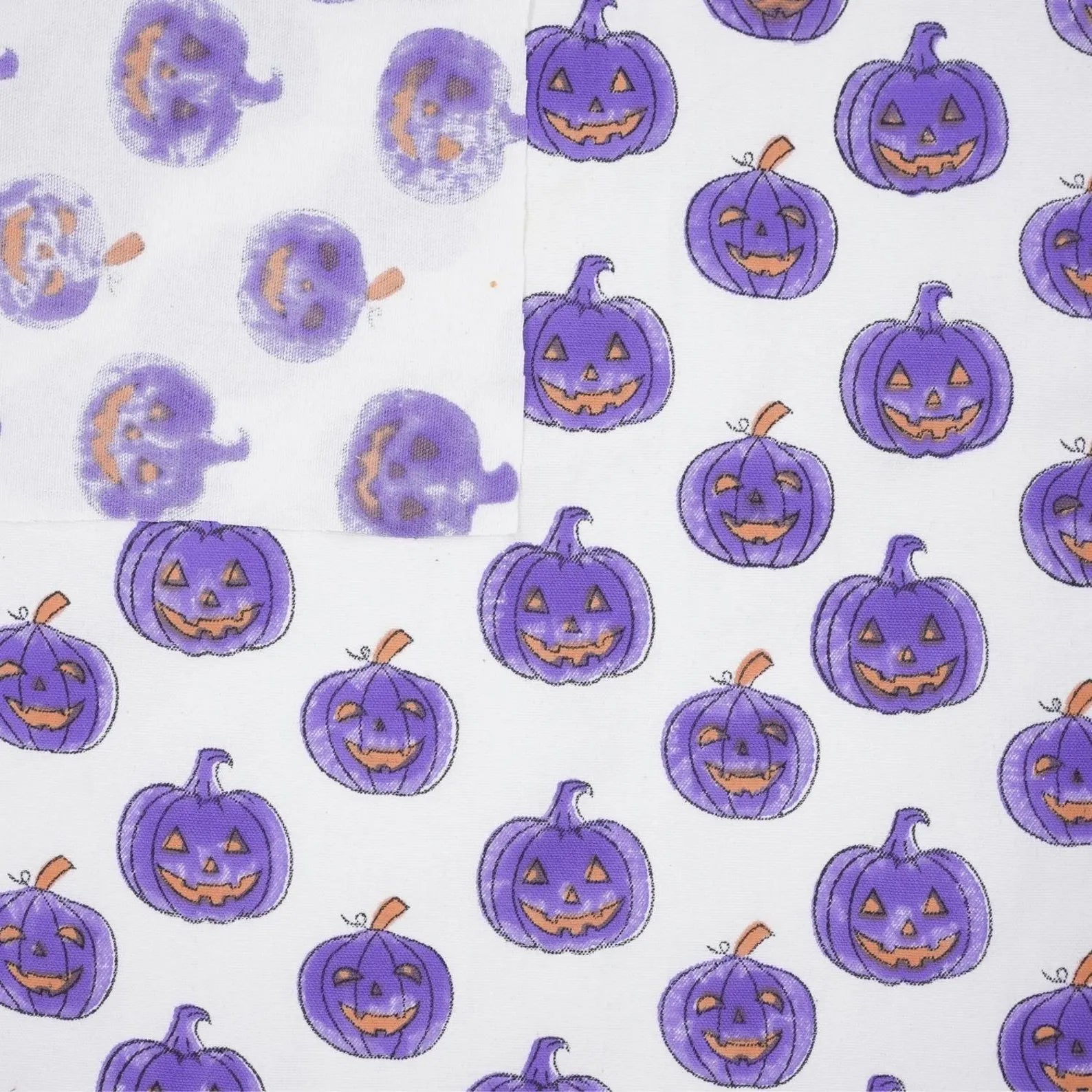 Halloween Purple Pumpkin Thick Cotton White Fabric