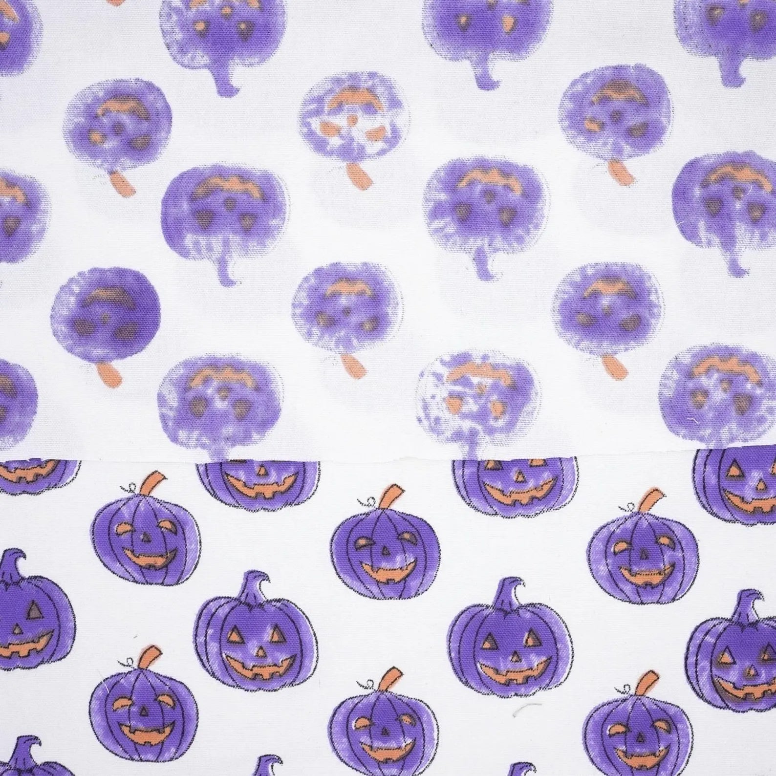Halloween Purple Pumpkin Thick Cotton White Fabric