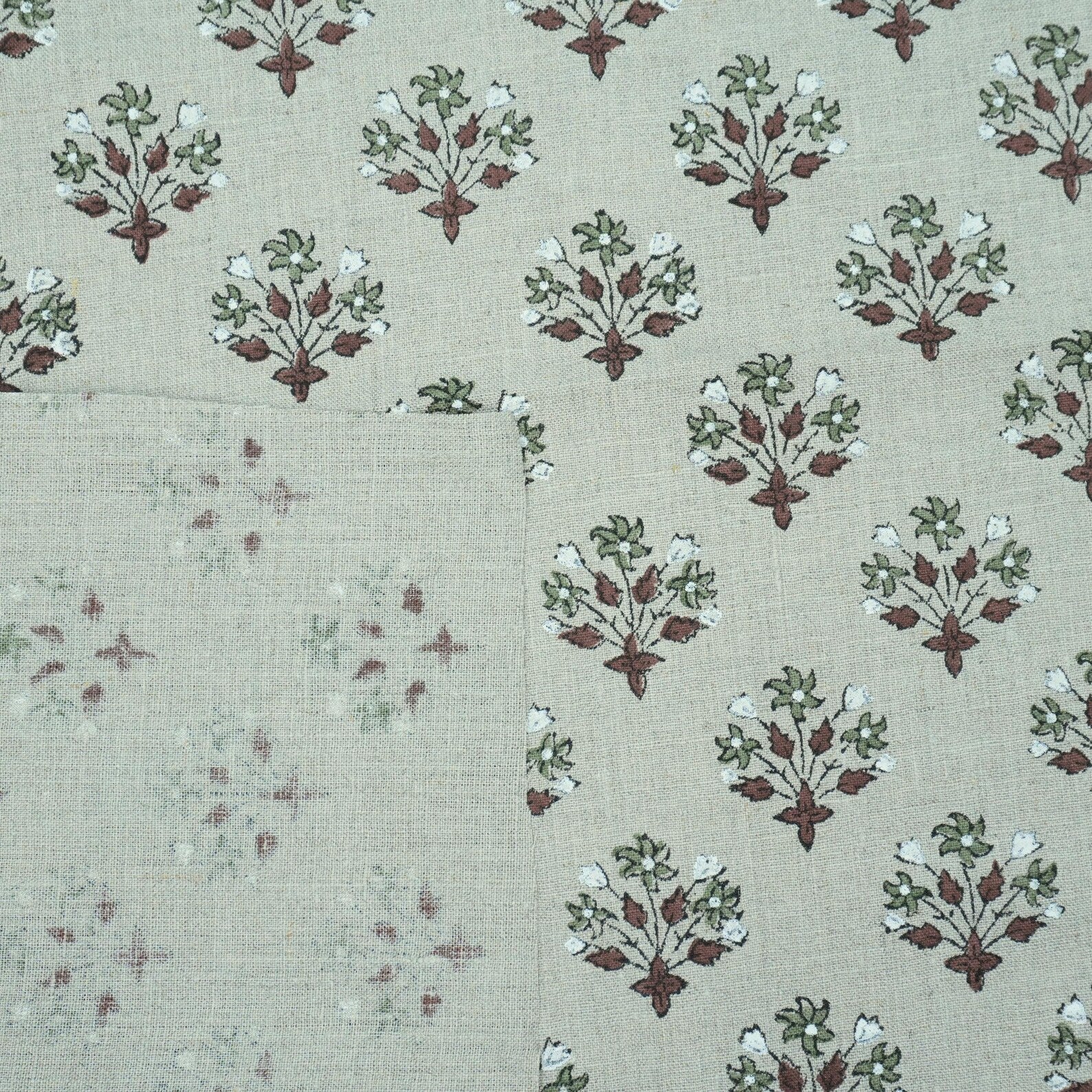 Burgundy Block Print Pure Linen Curtains Fabric - Diwali Flower