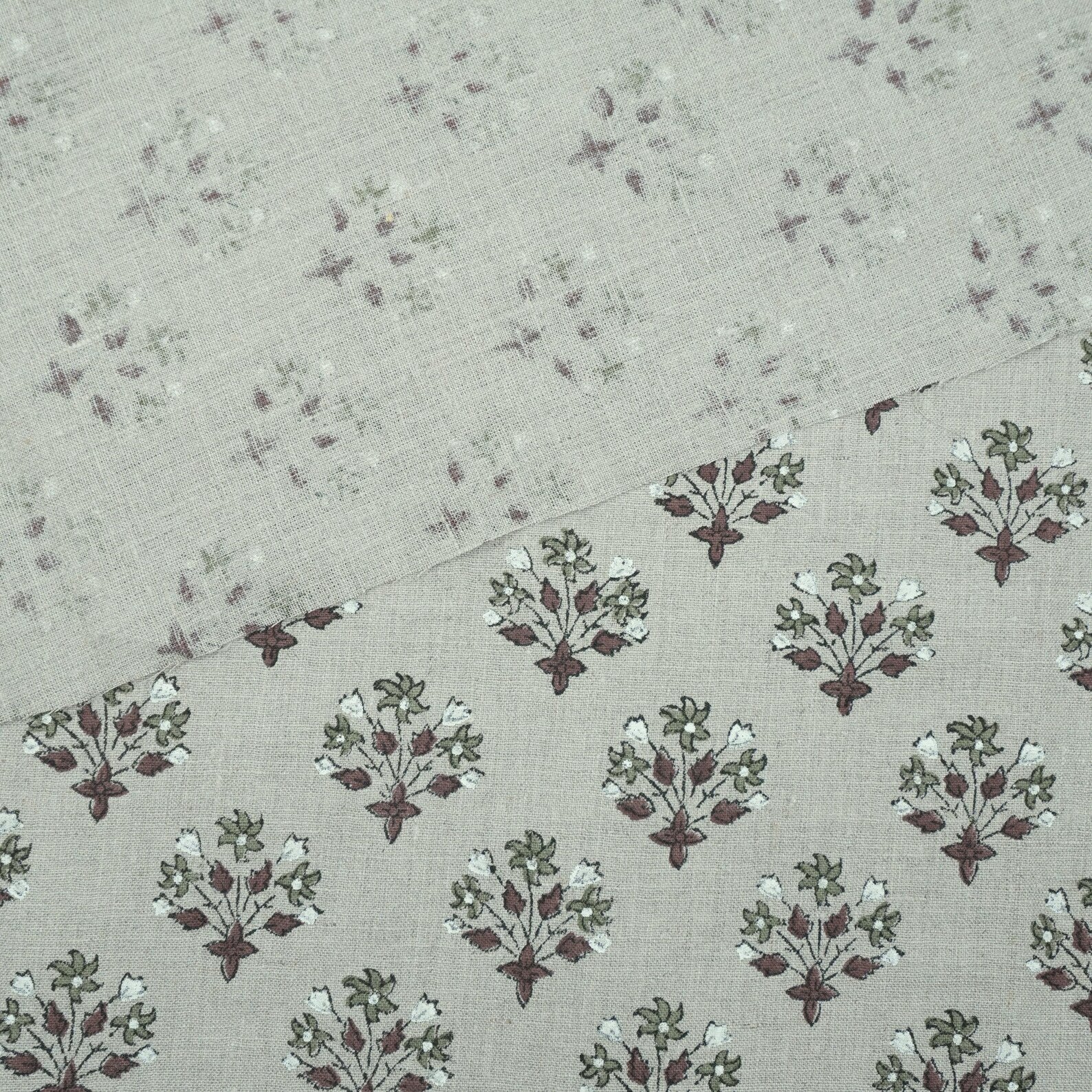 Burgundy Block Print Pure Linen Curtains Fabric - Diwali Flower