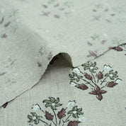 Burgundy Block Print Pure Linen Curtains Fabric - Diwali Flower
