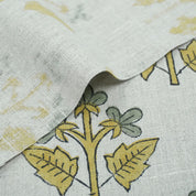Handmade Mustard Sage Floral Botanical Print Linen Fabric