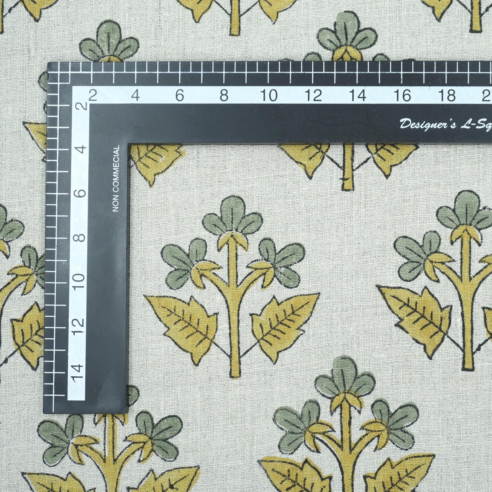 Handmade Mustard Sage Floral Botanical Print Linen Fabric