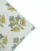 Handmade Mustard Sage Floral Botanical Print Linen Fabric