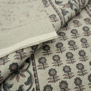 Indian Block Print Gray Floral Thick Linen Fabric - Anamika Border