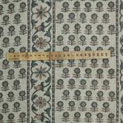 Indian Block Print Gray Floral Thick Linen Fabric - Anamika Border