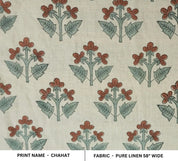 Block Printed Sage Green Botanical Linen Fabric - Chahat