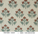 Block Printed Sage Green Botanical Linen Fabric - Chahat