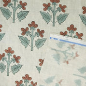 Block Printed Sage Green Botanical Linen Fabric - Chahat