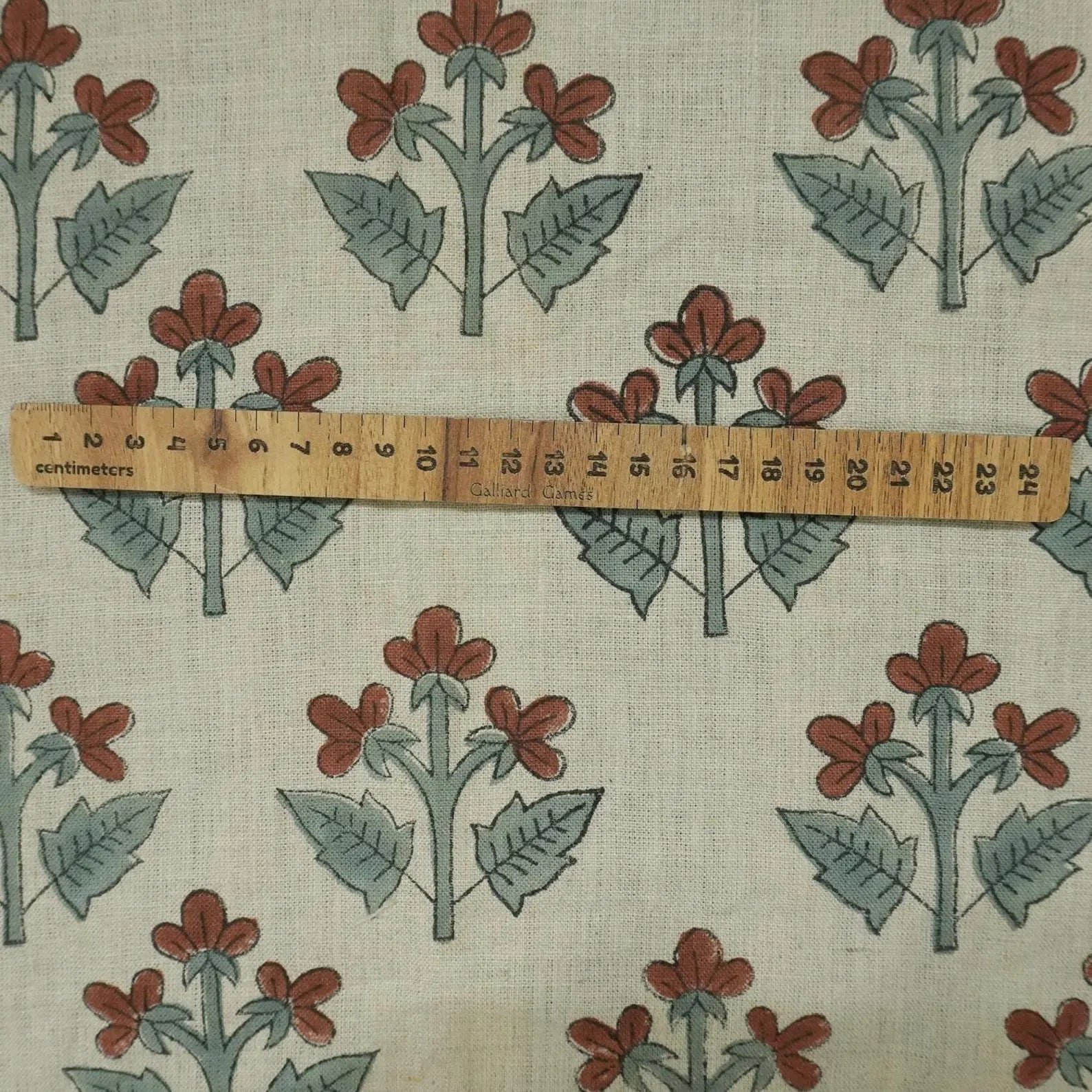 Block Printed Sage Green Botanical Linen Fabric - Chahat