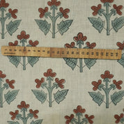 Block Printed Sage Green Botanical Linen Fabric - Chahat