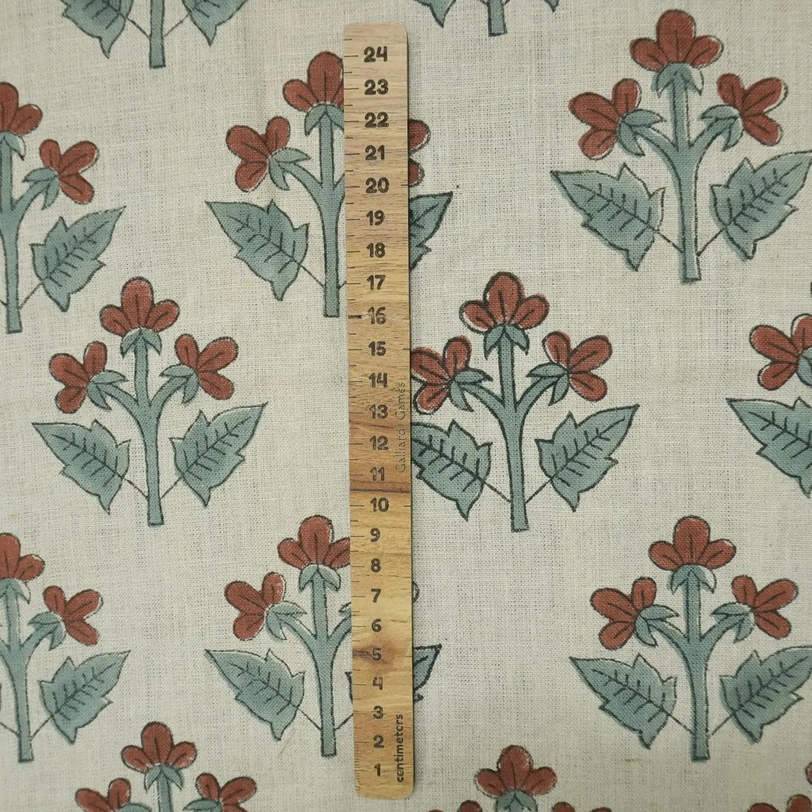 Block Printed Sage Green Botanical Linen Fabric - Chahat