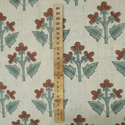 Block Printed Sage Green Botanical Linen Fabric - Chahat