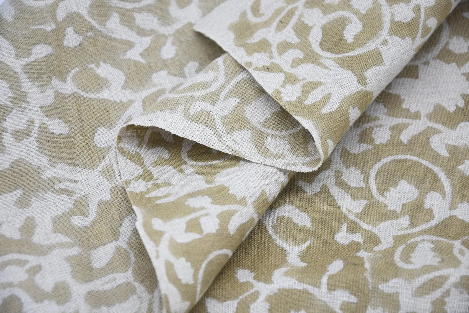 Block Print Devdas Green Botanical Silhouette Linen Fabric