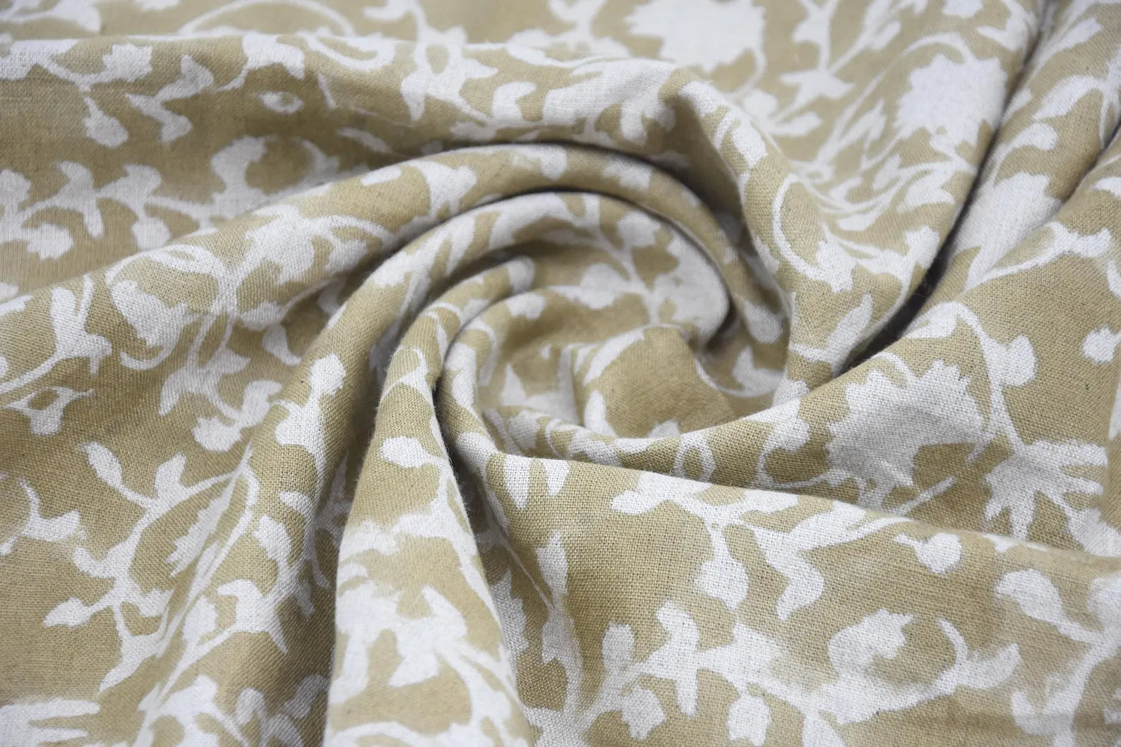 Block Print Devdas Green Botanical Silhouette Linen Fabric