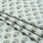 Strawberry Blossom Mint Green Block Print Linen Fabric