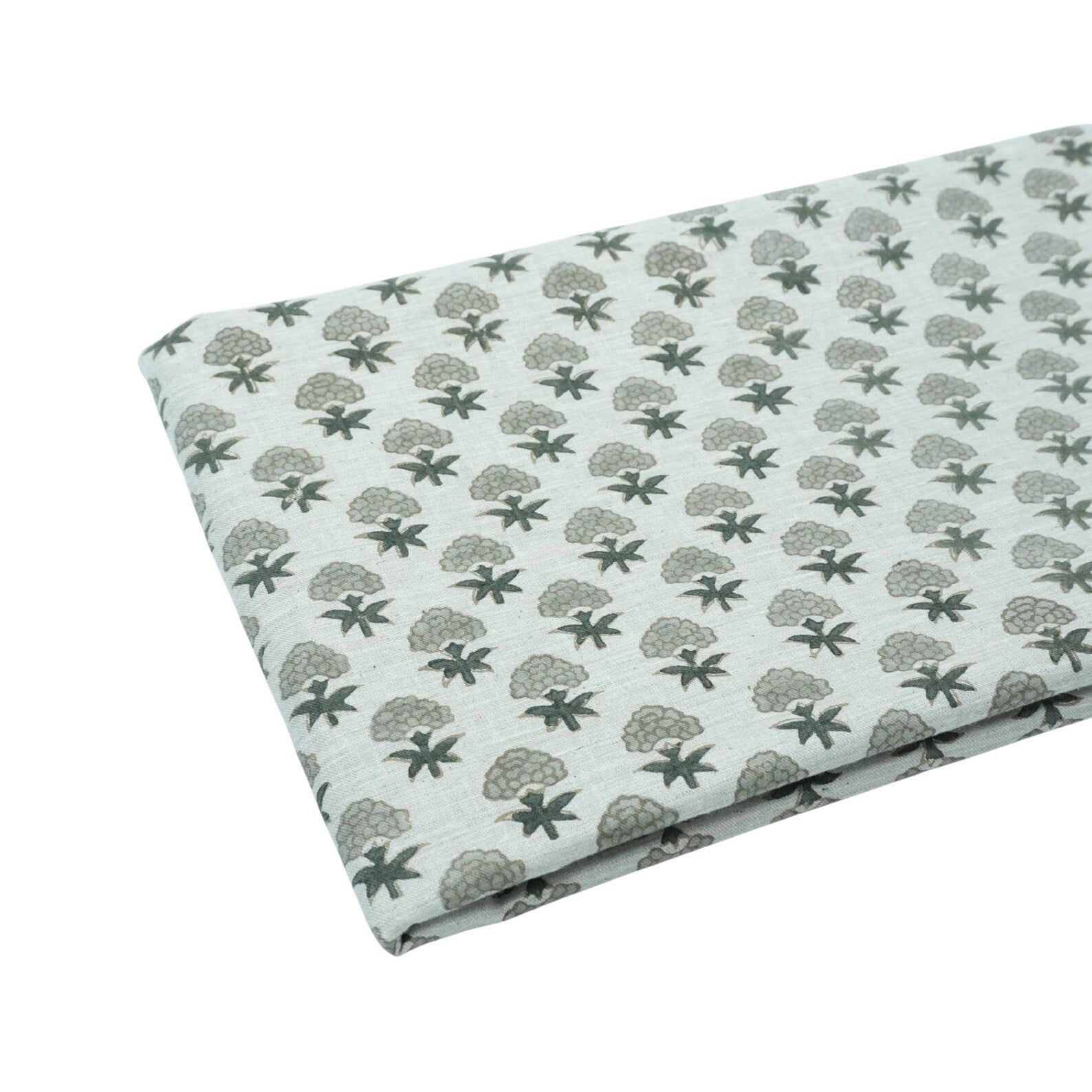 Strawberry Blossom Mint Green Block Print Linen Fabric