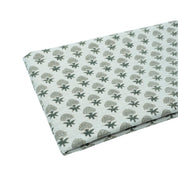 Strawberry Blossom Mint Green Block Print Linen Fabric