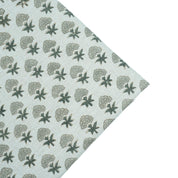 Strawberry Blossom Mint Green Block Print Linen Fabric