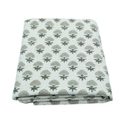 Strawberry Blossom Mint Green Block Print Linen Fabric