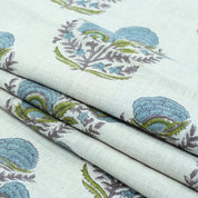 Indian Artisan Peach Floral Pure Linen Fabric - Mohini