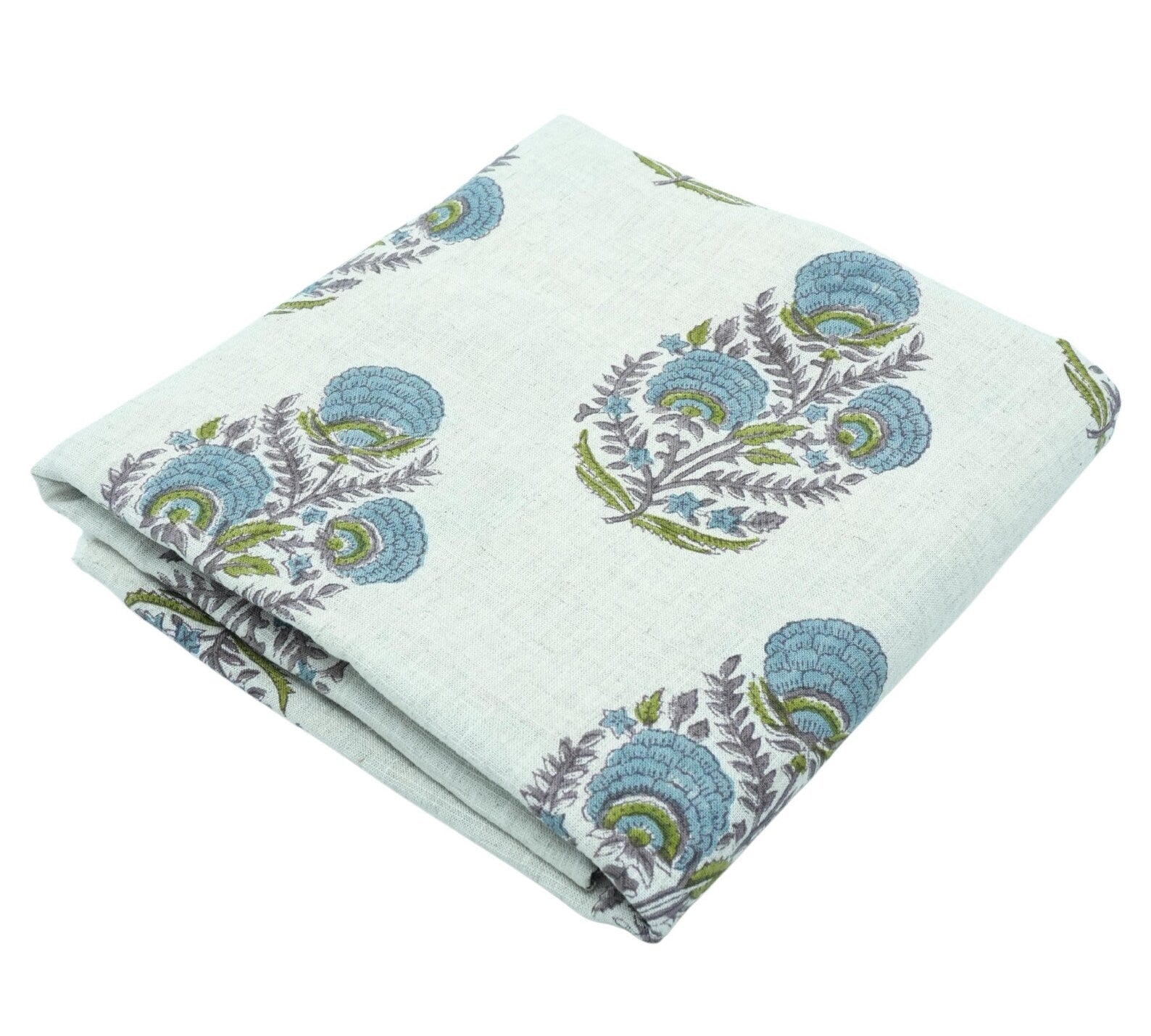 Indian Artisan Peach Floral Pure Linen Fabric - Mohini