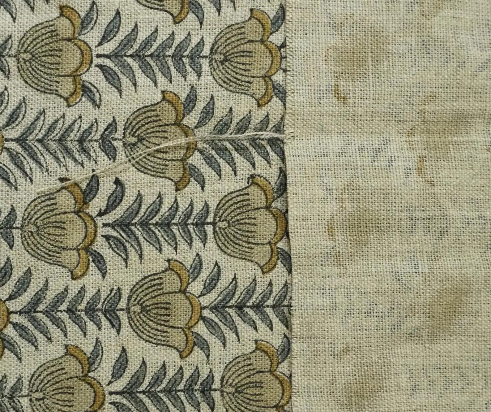 Lotus Mustard Hand Block Print Thick Pure Linen Fabric