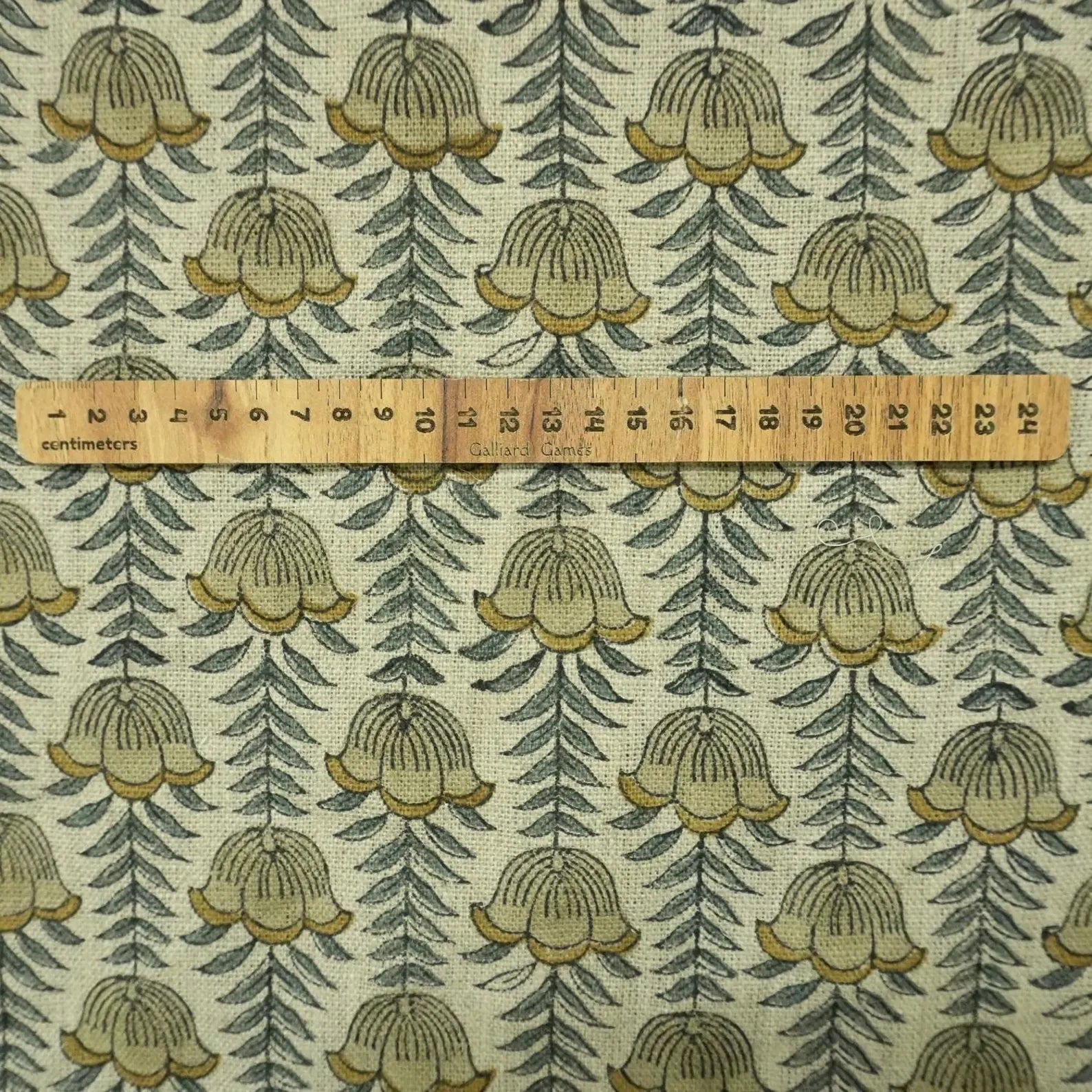 Lotus Mustard Hand Block Print Thick Pure Linen Fabric