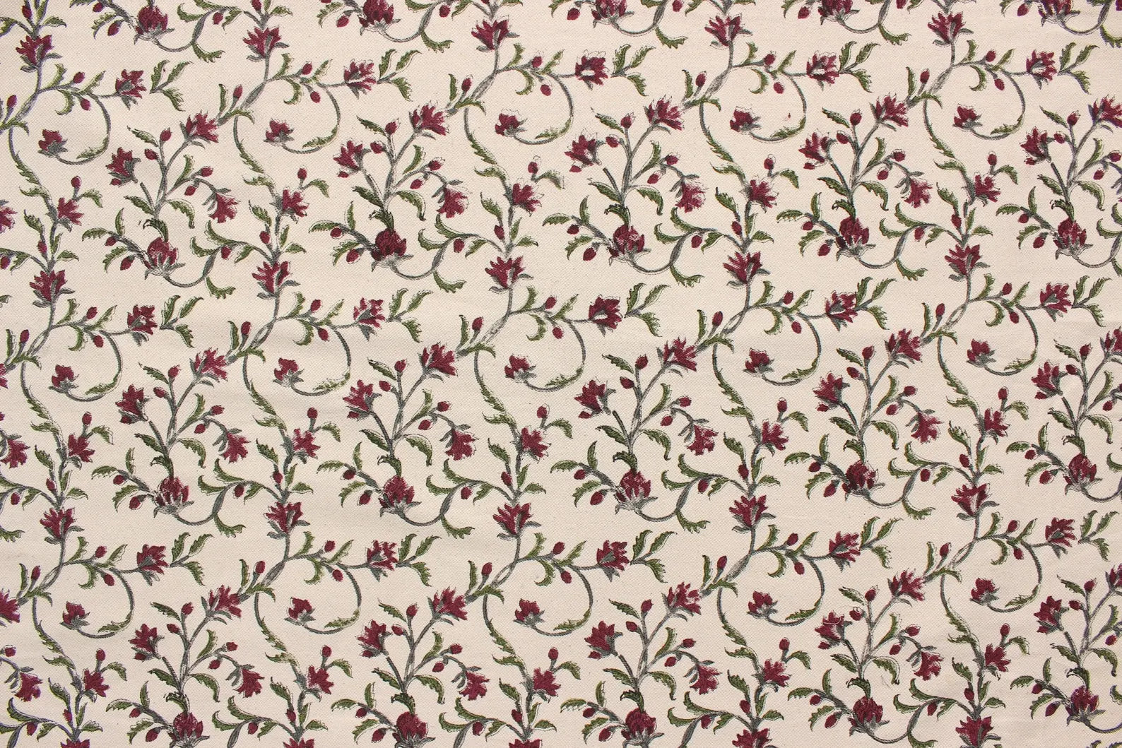 Handmade Floral Vine Duck Canvas Upholstery Fabric - Pushp Varsha