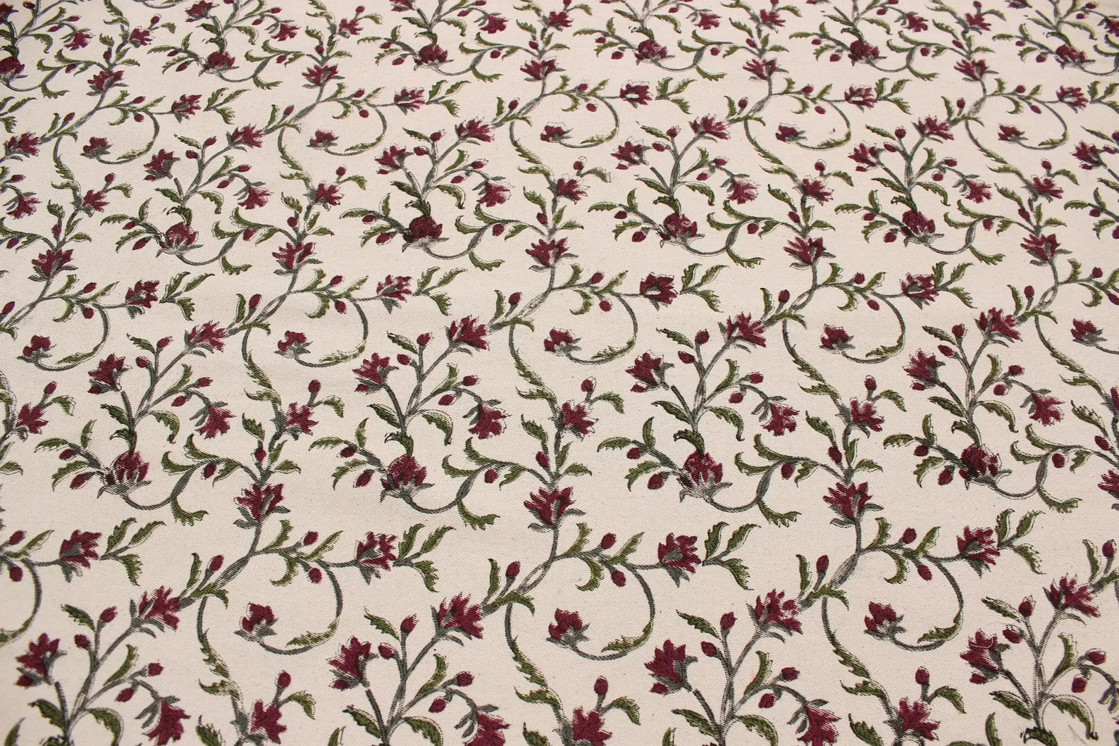 Handmade Floral Vine Duck Canvas Upholstery Fabric - Pushp Varsha
