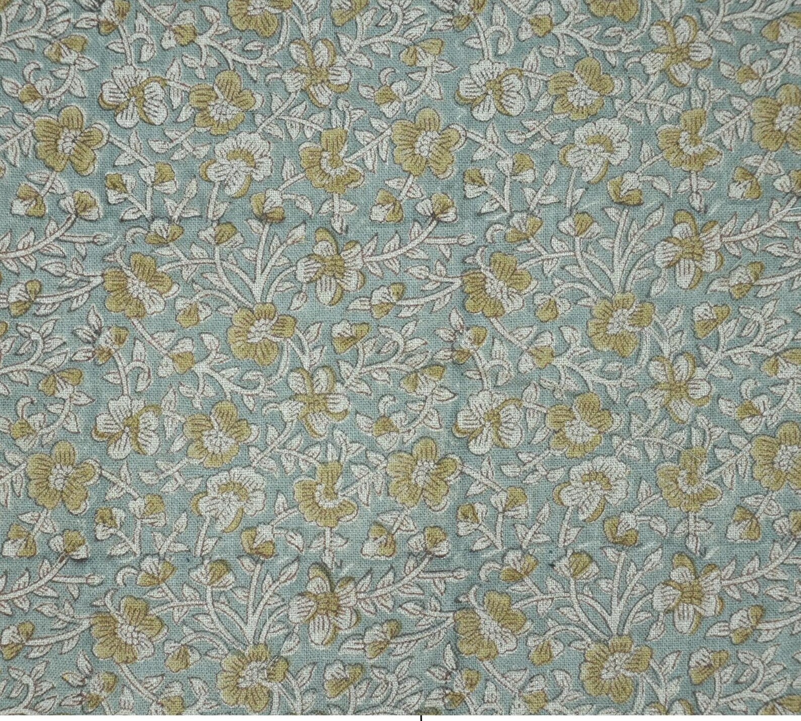 Indian Printed Blue Floral Linen Farmhouse Fabric - Saundarya