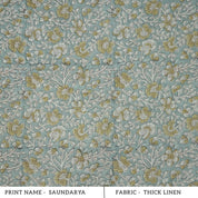 Indian Printed Blue Floral Linen Farmhouse Fabric - Saundarya