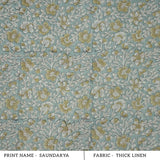 Indian Printed Blue Floral Linen Farmhouse Fabric - Saundarya