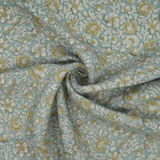 Indian Printed Blue Floral Linen Farmhouse Fabric - Saundarya