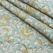 Indian Printed Blue Floral Linen Farmhouse Fabric - Saundarya
