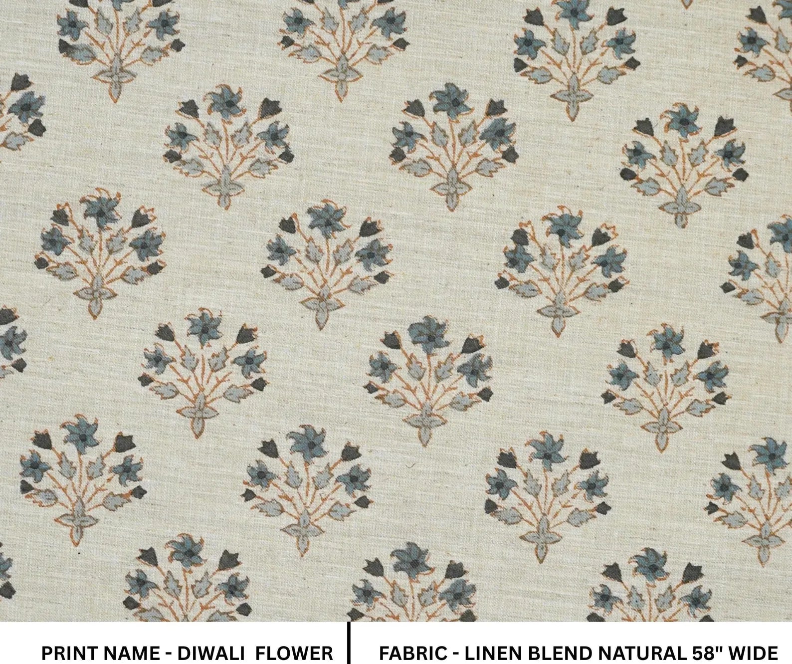 Diwali Flower Block Print Linen Fabric for Table Napkins