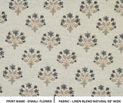 Diwali Flower Block Print Linen Fabric for Table Napkins