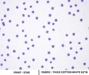 Purple Star Block Print Thick Cotton White Fabric