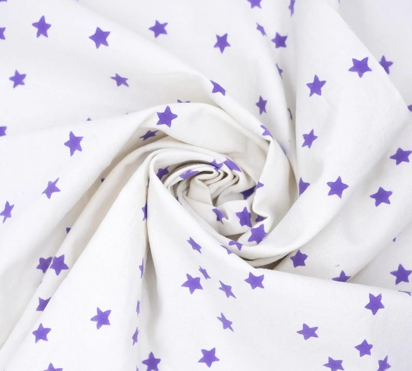Purple Star Block Print Thick Cotton White Fabric
